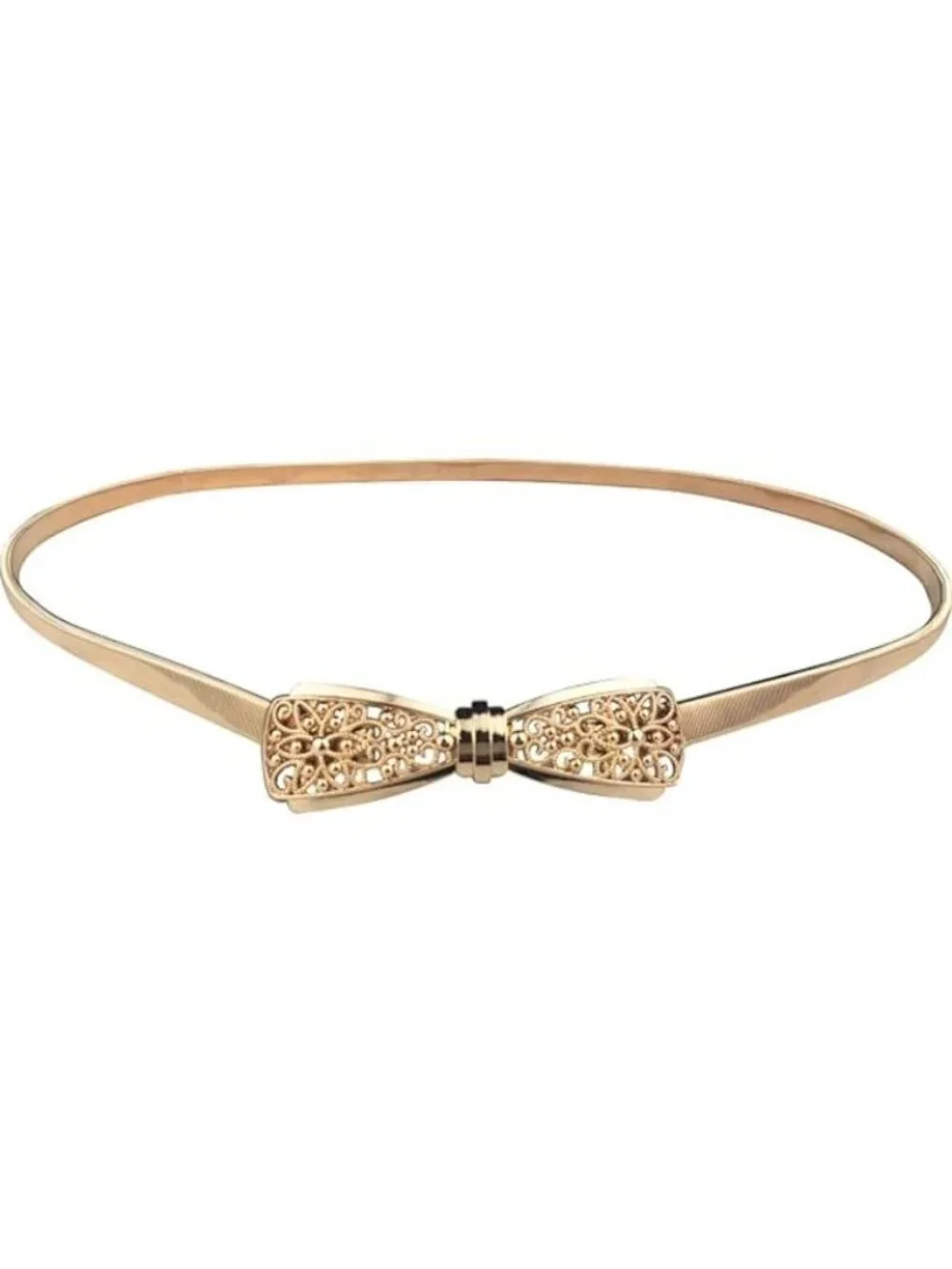 Gold Metal Bow Belt With Skinny Stretchy Waistband